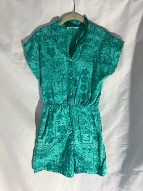 Women’s Vintage HILO HATTIE Hawaii 100% Cotton Tropical Teal Romper